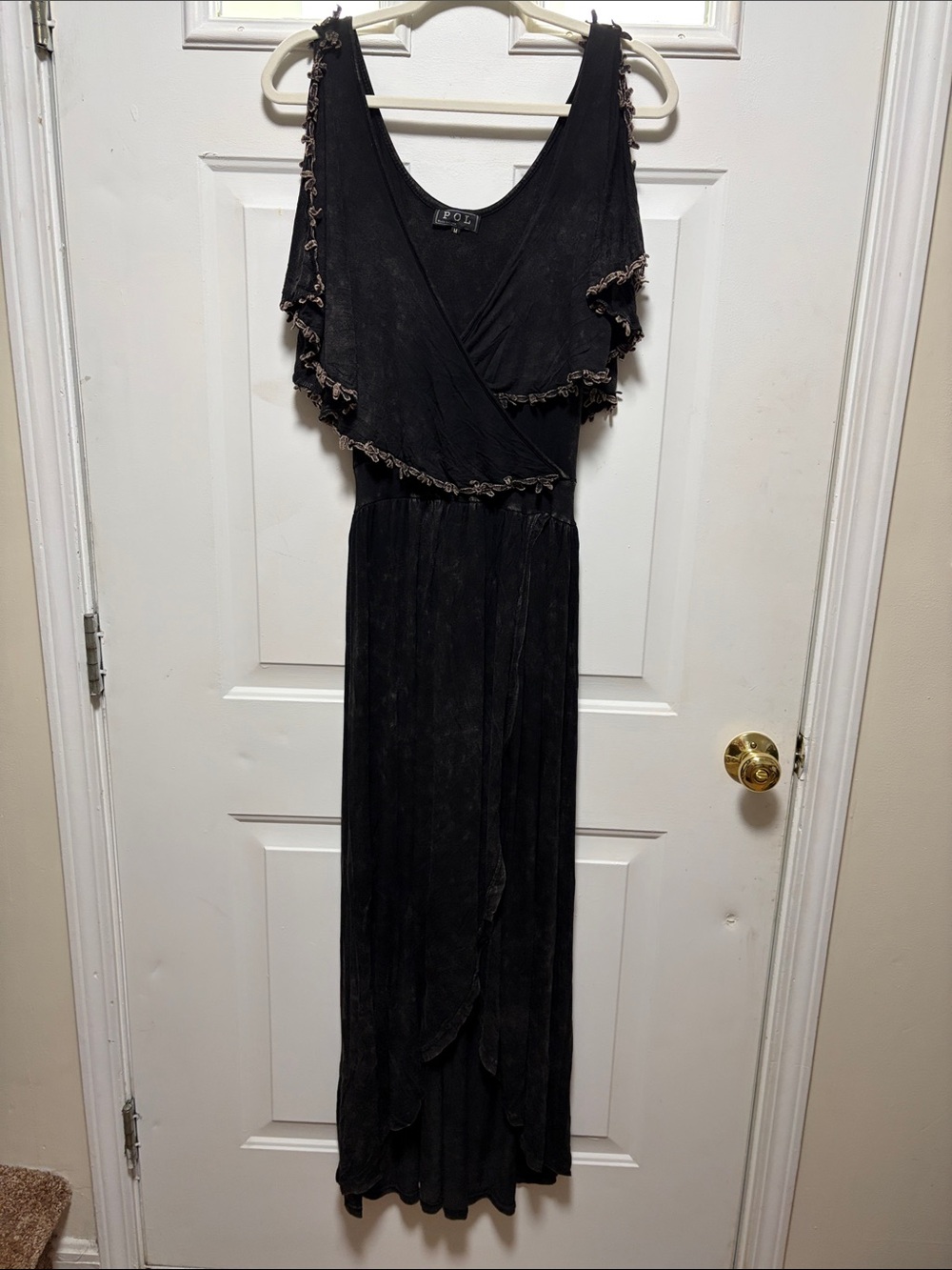 POL Black Maxi Dress with Ruffle Trim